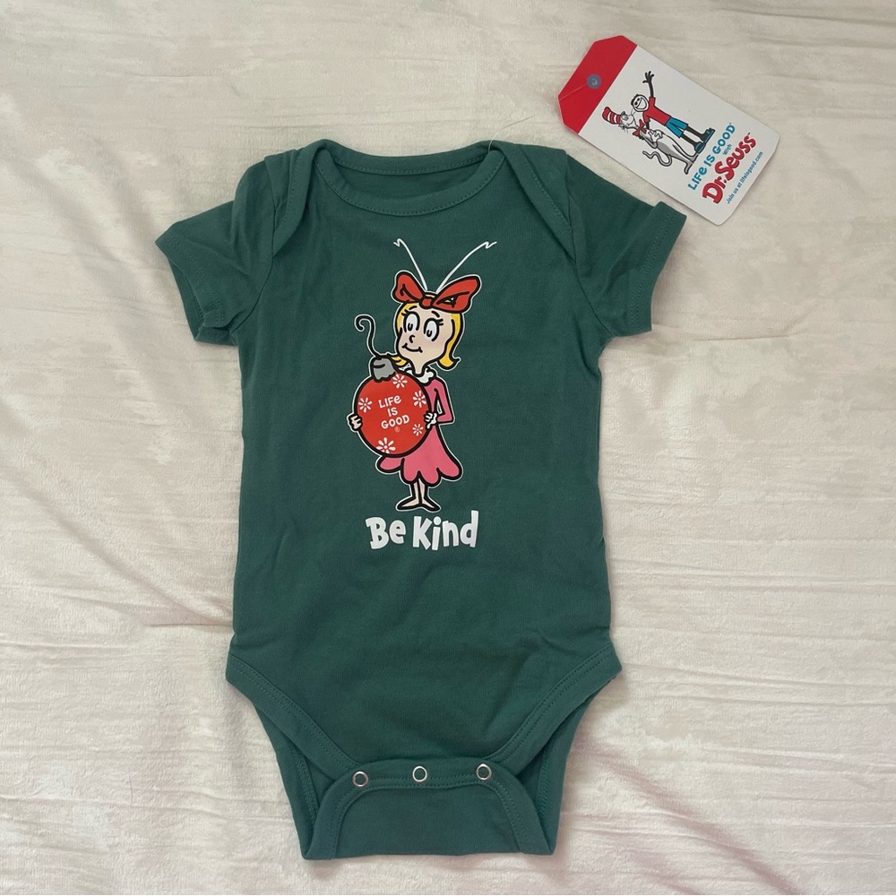 Dr. Seuss Green Cindy Lou Hou Be Kind Baby Bodysuit Life is Good 3-6 month